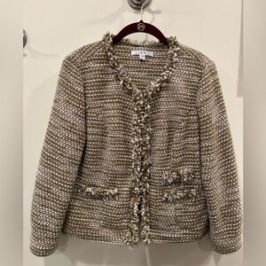 CAbi Women's Blazer Jacket - Brown, Tan and White with gold detail